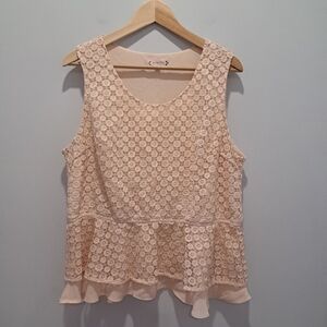 Nanette Lepore Pink Lace Coquette Fairy Cottagecore Boho Peplum Blouse Womens XL